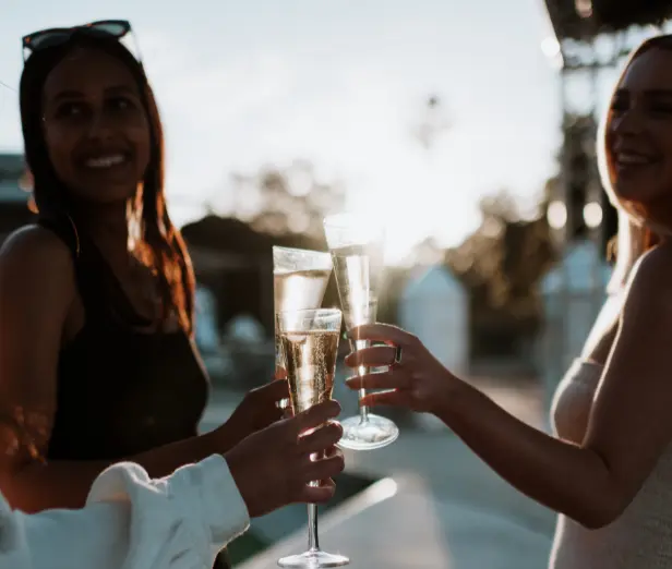 Ladies drinking champagne in the sun